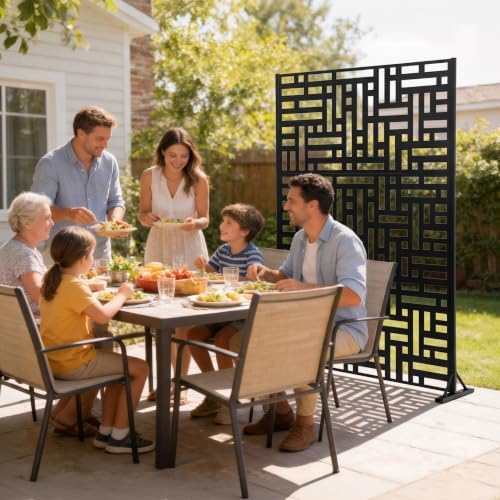 outdoor metal privacy screen, 72 x 47 in, front angle view