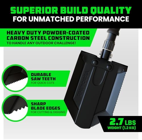 rhino usa survival shovel with pick - military shown in use