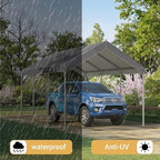 aoxun 10x20 ft heavy duty carport, adjustable height, side view