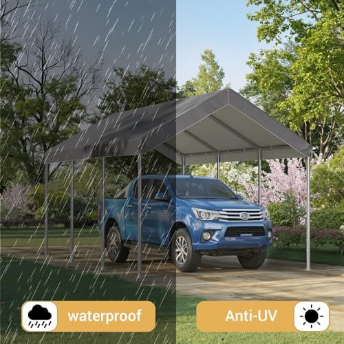 aoxun 10x20 ft heavy duty carport, adjustable height, side view