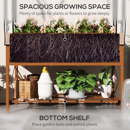 outsunny raised garden bed with cover and storage, side view