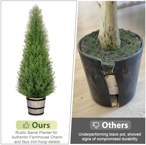 vivatrees 4ft artificial cedar topiary trees with rustic, side view