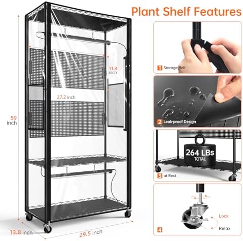bstrip indoor greenhouse with grow light and pegboard, view 9