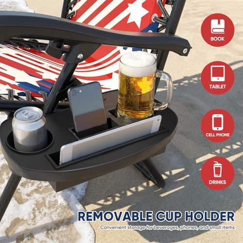 Athena Collection Zero Gravity Chair, Outdoor Lounge Chair- Us Flag | with Adjustable Pillow and Cup Holder, Reclining Camping Chair for Outside Beach Lawn Garden Patio Poolside