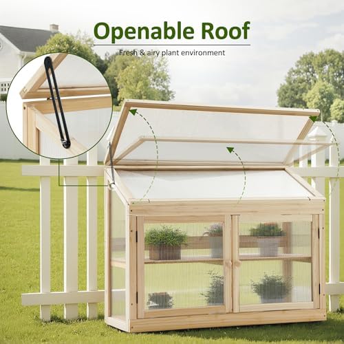 mcombo wooden cold frame garden greenhouse flower planter showing dimensions