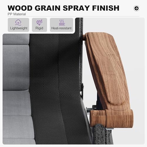 PURPLE LEAF Outdoor Reclining Chair Extra Wide Quilted Cushion, Black Grey | Adjustable pillow, Water-resistant oxford fabric, Reclining backrest, Woodgrain design, Aluminum grips, Light pearl anti-sag