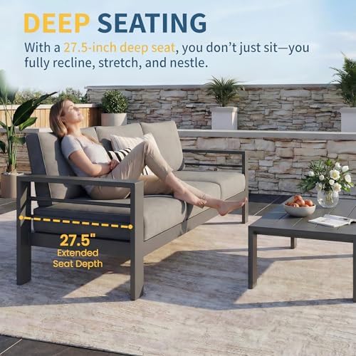 aluminum patio furniture set, all weather patio sofa, side view