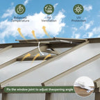 aoxun 8x10 ft wooden greenhouse for outdoors, 6mm, close-up detail