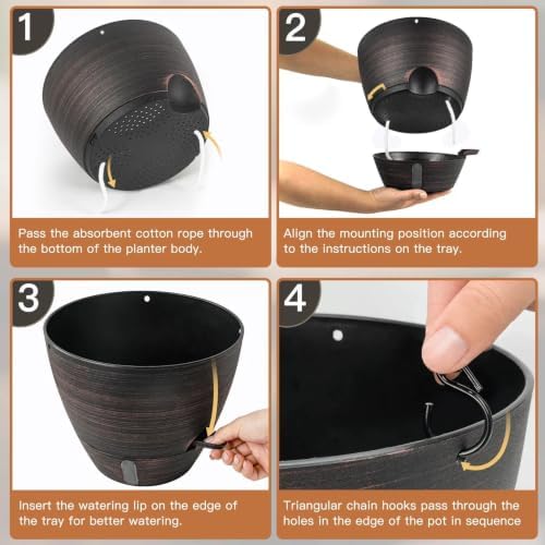 zmtech 12/10/8 inch self watering hanging planter, bronze, package contents