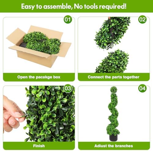 3ft artificial spiral topiary trees, realistic boxwood trees showing dimensions
