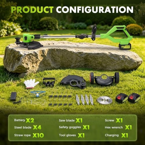 cordless weed wacker, 20000rpm battery powered weed eater, front angle view