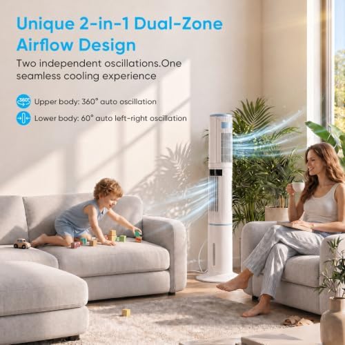tabu evaporative air cooler, portable swamp cooler, 47"h, side view