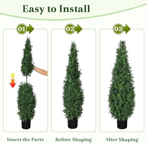 artificial boxwood topiary trees with black pots, 48", view 9