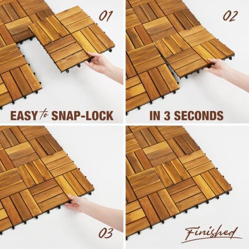 acacia wood interlocking deck tiles, patio & backyard, front angle view