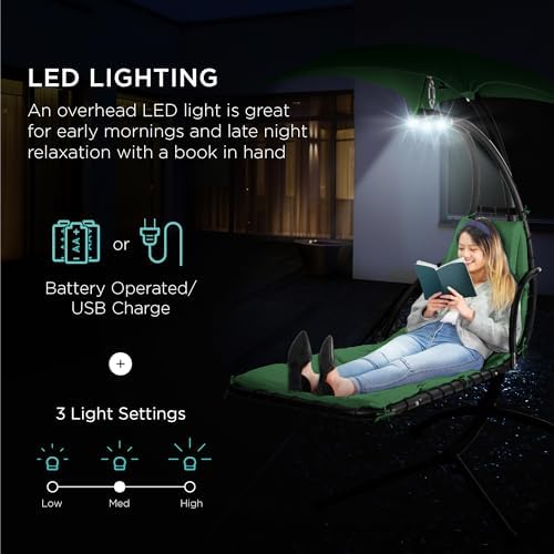 best choice products hanging led-lit curved chaise lounge, close-up detail