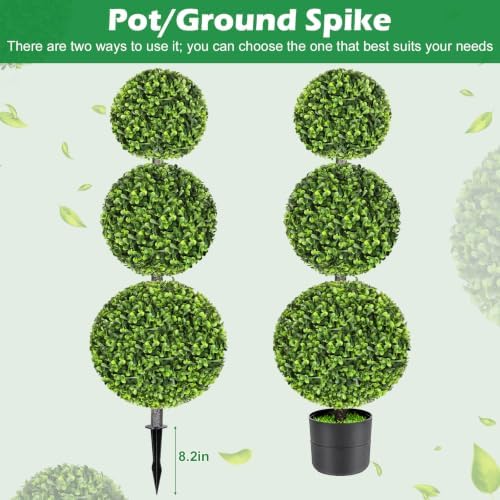 3ft realistic artificial boxwood triple ball topiary tree, close-up detail