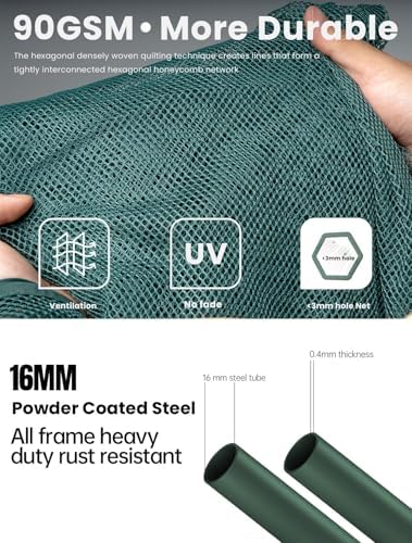 poray large 12.3x4ft tunnel plant netting cover,4.1ft tall, close-up detail