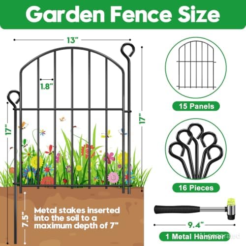 decorative garden fence 17in (h) x15ft (l),arched rustproof shown in use