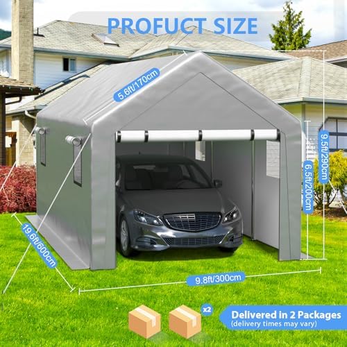 jocoevol carport 10x20 ft enclosed carport with roll-up shown in use