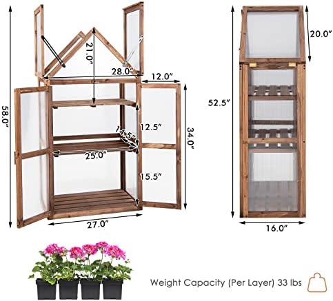 graffy wooden cold frame greenhouse with 3 removable, package contents