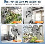 garvee 24 inch wall-mount misting fan, 3-speed ip44, front angle view