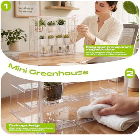 clear mini greenhouse indoor, tabletop portable greenhouse with showing dimensions