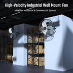 simple deluxe 18 inch industrial wall mount fan, front angle view