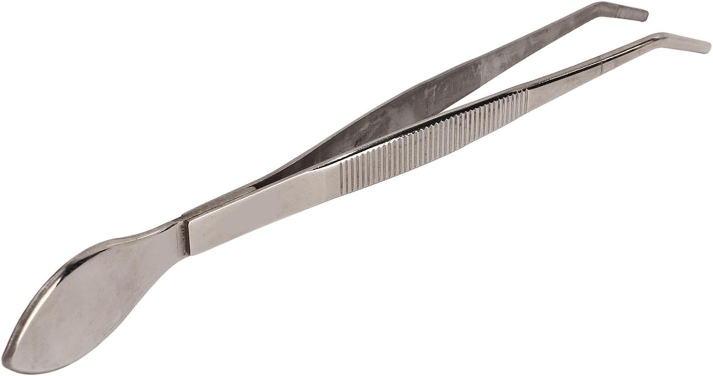 Bonsai Tweezers, Curved Tip Stainless Steel Professional Potted Plant Tweezers with Spatula, for Garden Bonsai Soil Loosening and Changing Pots