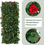 expandable fence privacy screen with artificial flower, greenery, side view