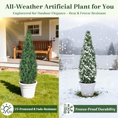 artificial boxwood topiary trees with black pots, 48" showing dimensions