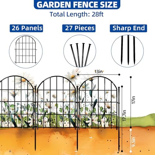 17in x 28ft decorative garden fence, 26 panels shown in use