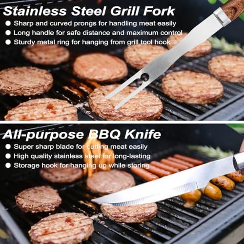 poligo 22pcs heavy duty bbq grill accessories set showing dimensions