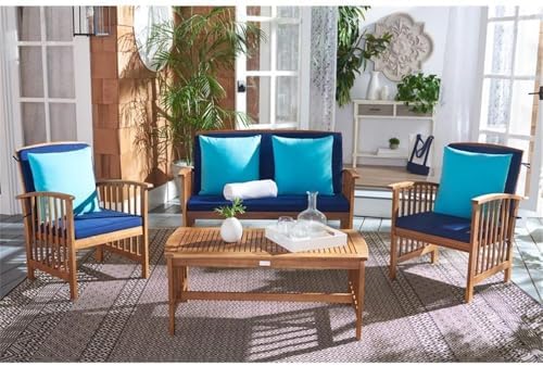 safavieh outdoor collection rocklin natural/ navy cushions/ light shown in use