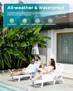 Lounge Chair Outdoor Set of 4, Oversized Chaise Lounge Chair with 5 Positions, HDPE, Patio Lounge Chairs with Wheels & Cup Holder for Lawn, Pool, Deck, Poolside, White