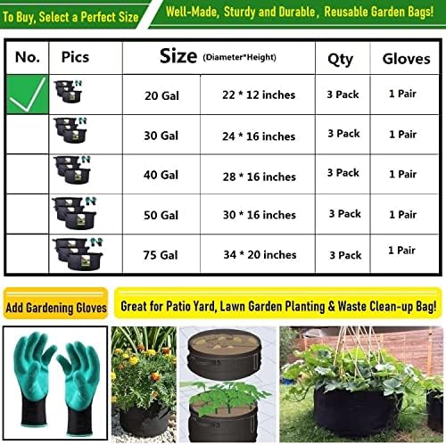 20 gallon thickened plant grow bags large (22x12, view 9