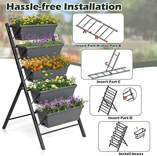costway vertical raised garden bed, 5 tier planter, close-up detail