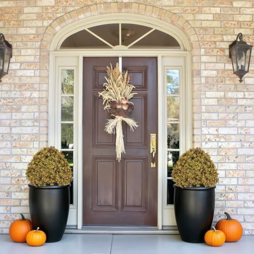 24" artificial boxwood fall topiary trees, faux plants, front angle view