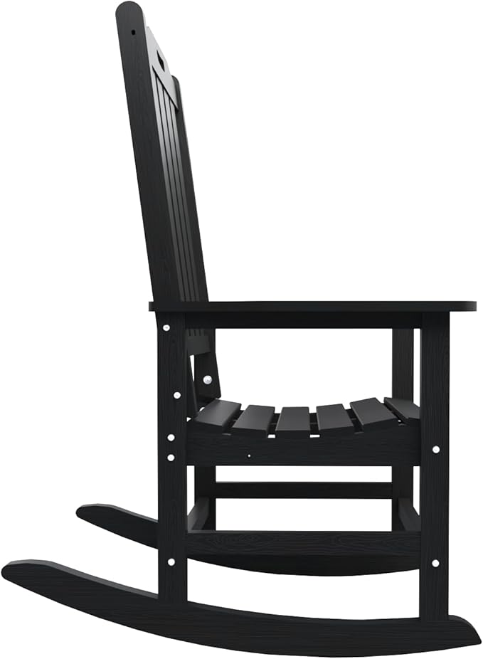 Oversized Rocking Chair, Outdoor Rocking Chair for Adults, All Weather Resistant Porch Rocker for Lawn Garden, Black