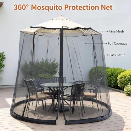 6ft/9ft/11ft patio umbrella mosquito netting with zipper door shown in use