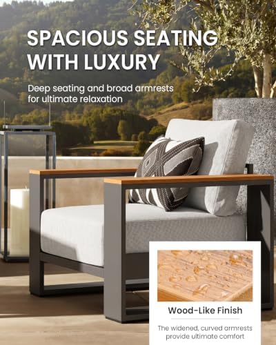 oversized aluminum patio furniture set, 4 pieces luxury, close-up detail