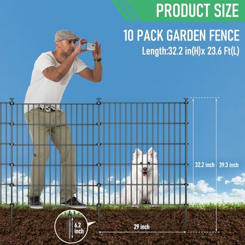 10‑panel no‑dig garden fence, 32" h x 23.6'l, close-up detail