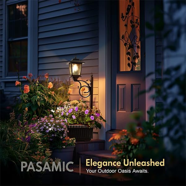 PASAMIC 2 Pack Solar Lamp Post with Planter, 2 in 1 Outdoor Solar Planter Lights, Waterproof Decorative Solar Lamp Post Light, Wall Mount or Freestanding for Garden, Patio & Porch, Warm White