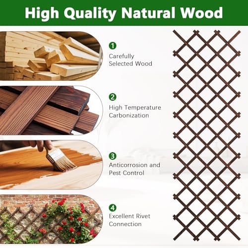 expandable wooden lattice panels outdoor garden fence trellis, front angle view