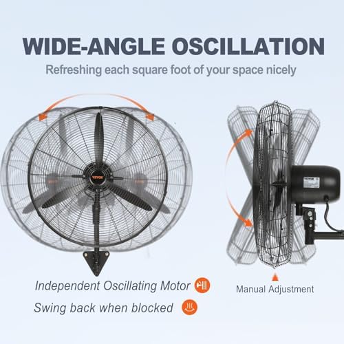 vevor 24 inch 3-speed 7000 cfm black waterproof showing dimensions
