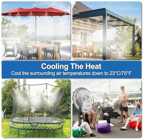 misters for outside patio, outdoor water misting cooling shown in use