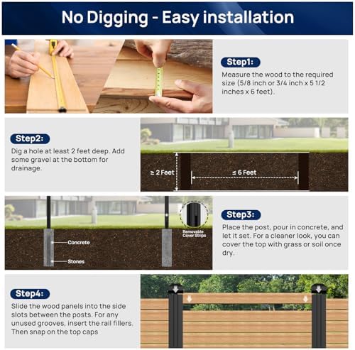 8ft inground aluminum fence posts for 6ft privacy, view 9