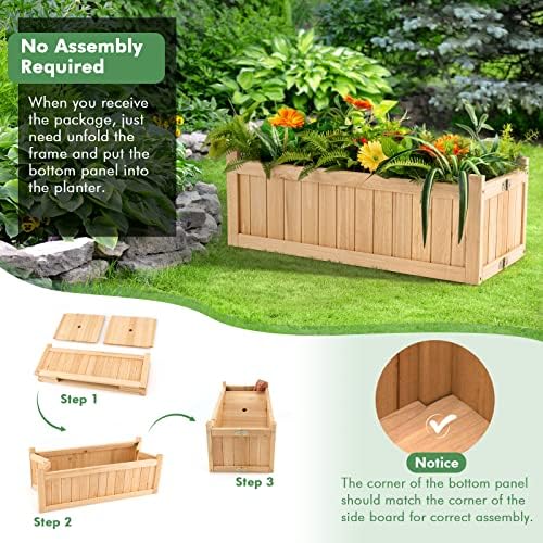 s afstar outdoor wooden planter box, folding raised showing dimensions