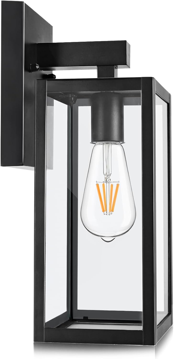 MAXvolador Outdoor Wall Light Fixture, Exterior Waterproof Wall Lantern | Porch Wall Sconce Large Black, Anti-Rust, E26 Socket, Clear Glass, Outside Wall Mount Light, Front Door Lighting for Garage