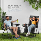 Nestl Padded Oversized Zero Gravity Chair, XL Folding Outdoor Lounge Chair | Adjustable Headrest, Cup Holder & Side Tray, Support 330 LBS, Anti Gravity Reclining, For Patio, Camping & Beach, Black/Grey