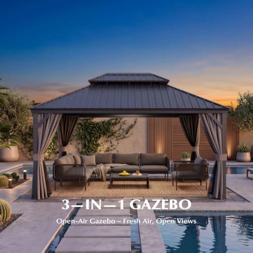 domi 10'x14' gazebo, hardtop gazebo for patio with showing dimensions